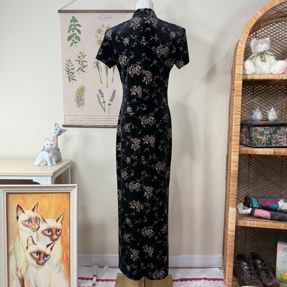 90s Y2k Floral Velvet Glitter Qipao Dress Dark Fairy Romantic Sexy Witchy S 6 - Picture 5 of 8
